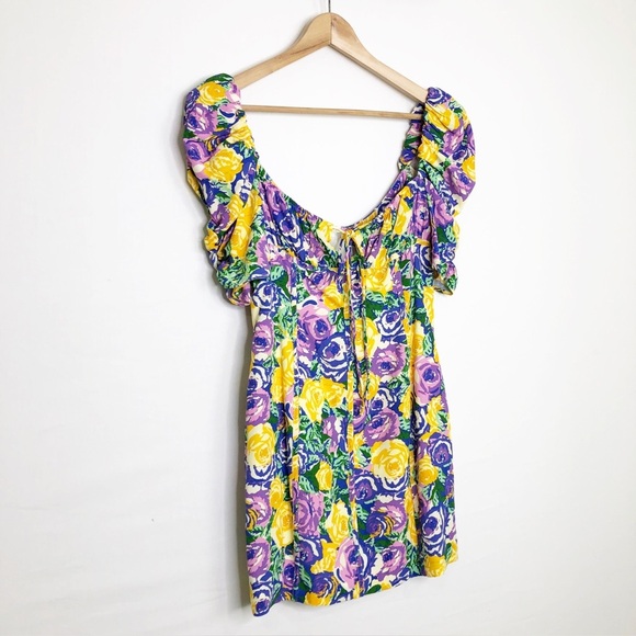 Zara multicolored floral, puff sleeve, mini dress - Picture 9 of 13